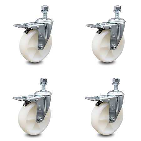 Service Caster 5 Inch Nylon Swivel 12mm Threaded Stem Caster Set with Total Lock Brake SCC SCC-TSTTL20S514-NYS-M1215-4